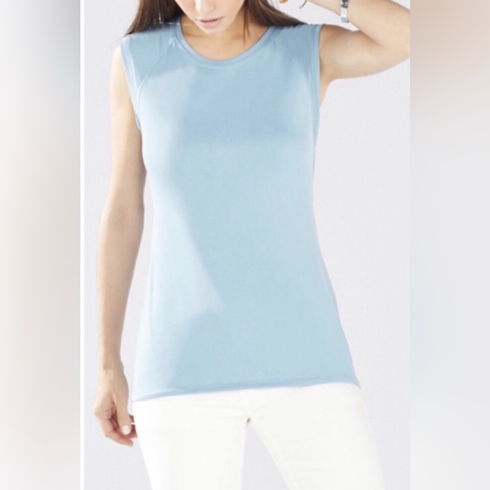 BCBG Max Azria Cristi Sleeveless Drape Back Top Dusty Blue Medium Streetwear